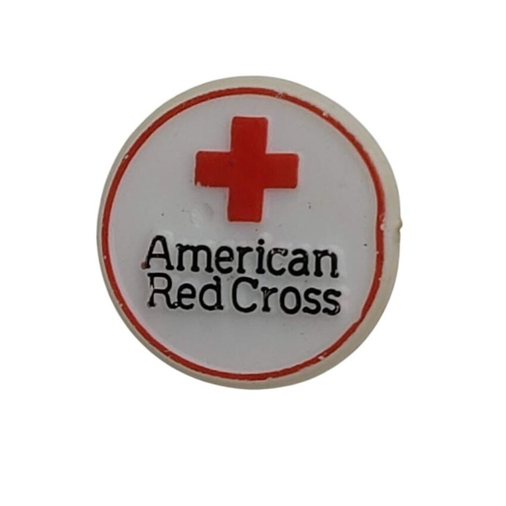 American Red Cross Lapel Pin Plastic Logo White Red Circle Blood Drive Volunteer